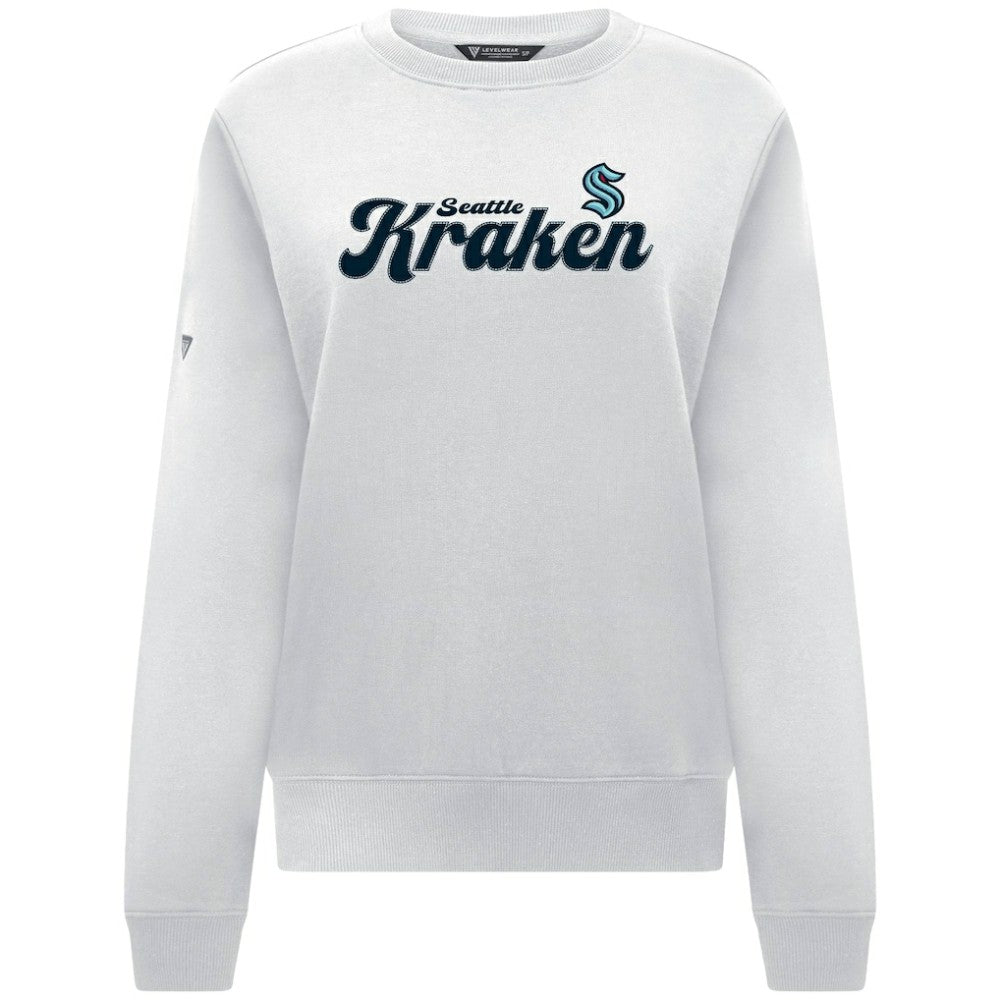 Seattle Kraken Levelwear Women's Yvette Big Script Tri-Blend Sweatshirt - White Sweatshirts