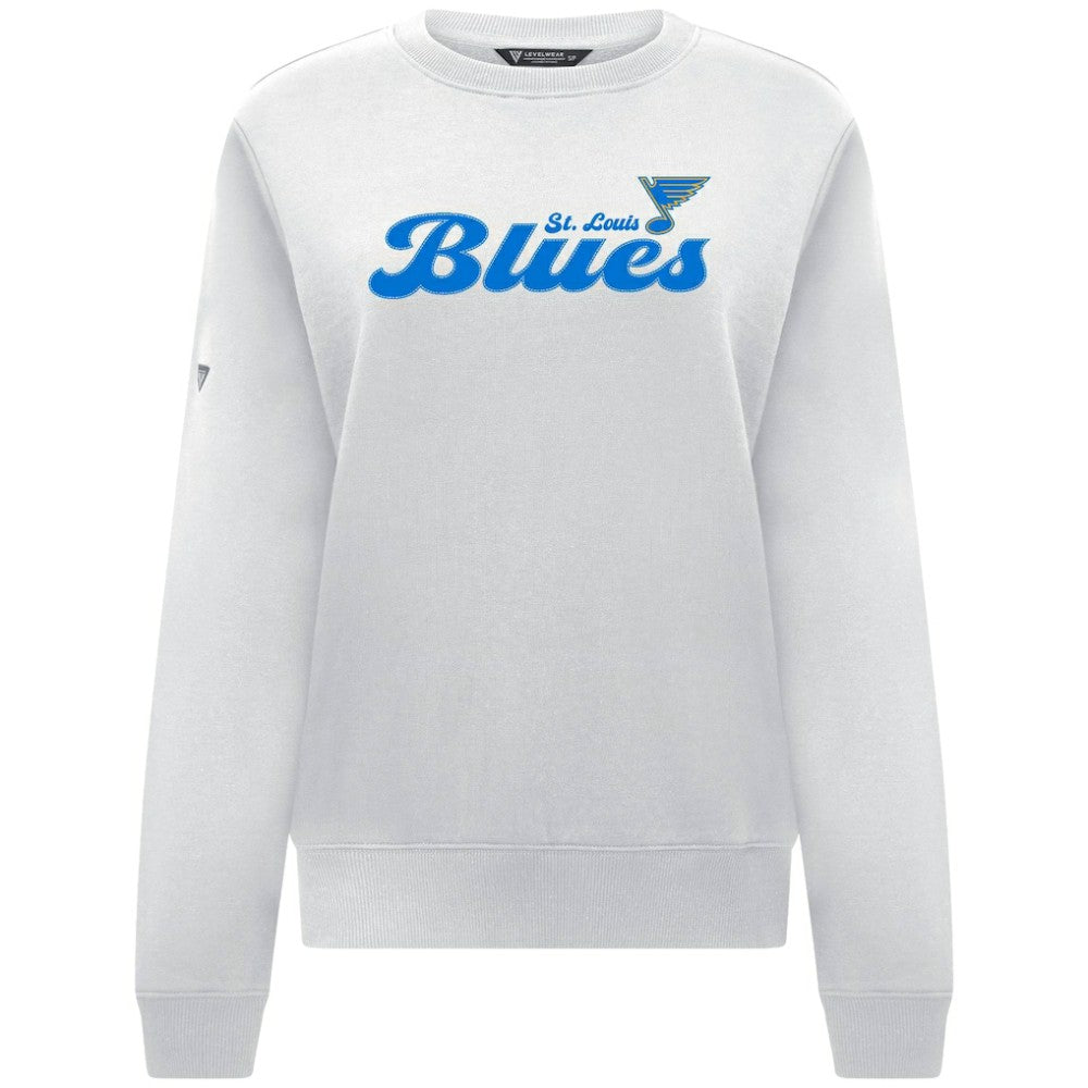 St. Louis Blues Levelwear Women's Yvette Big Script Tri-Blend Sweatshirt - White Sweatshirts