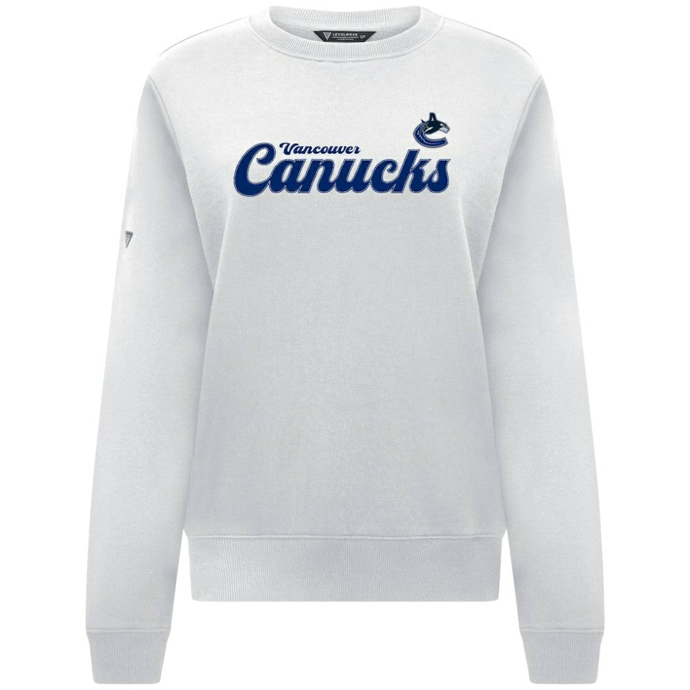 Vancouver Canucks Levelwear Women's Yvette Big Script Tri-Blend Sweatshirt - White Sweatshirts