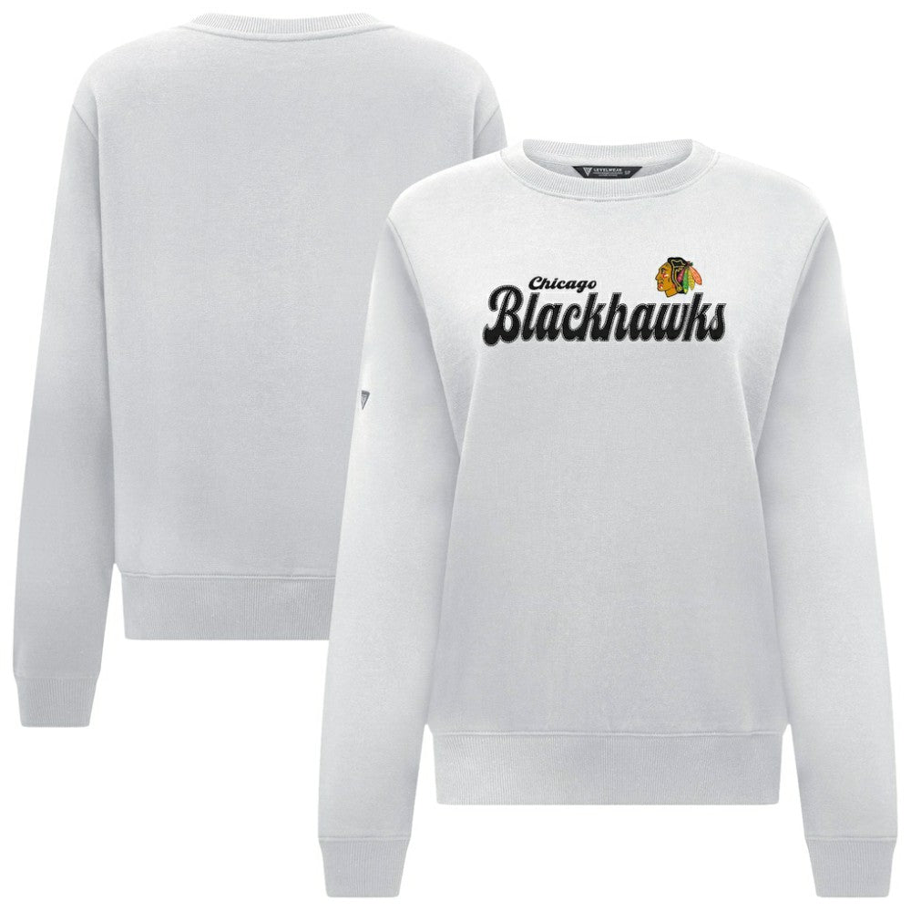 Chicago Blackhawks Levelwear Women's Yvette Big Script Tri-Blend Sweatshirt - White Sweatshirts