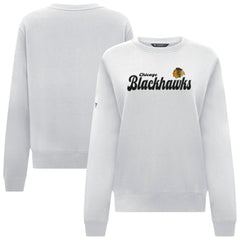 Chicago Blackhawks Levelwear Women's Yvette Big Script Tri-Blend Sweatshirt - White Sweatshirts