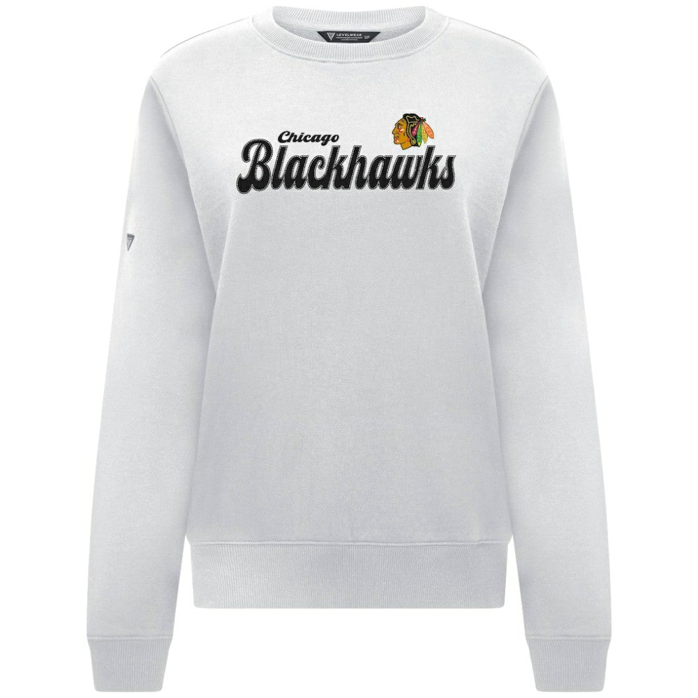 Chicago Blackhawks Levelwear Women's Yvette Big Script Tri-Blend Sweatshirt - White Sweatshirts