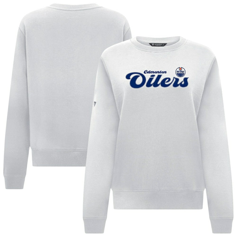Edmonton Oilers Levelwear Women's Yvette Big Script Tri-Blend Sweatshirt - White Sweatshirts