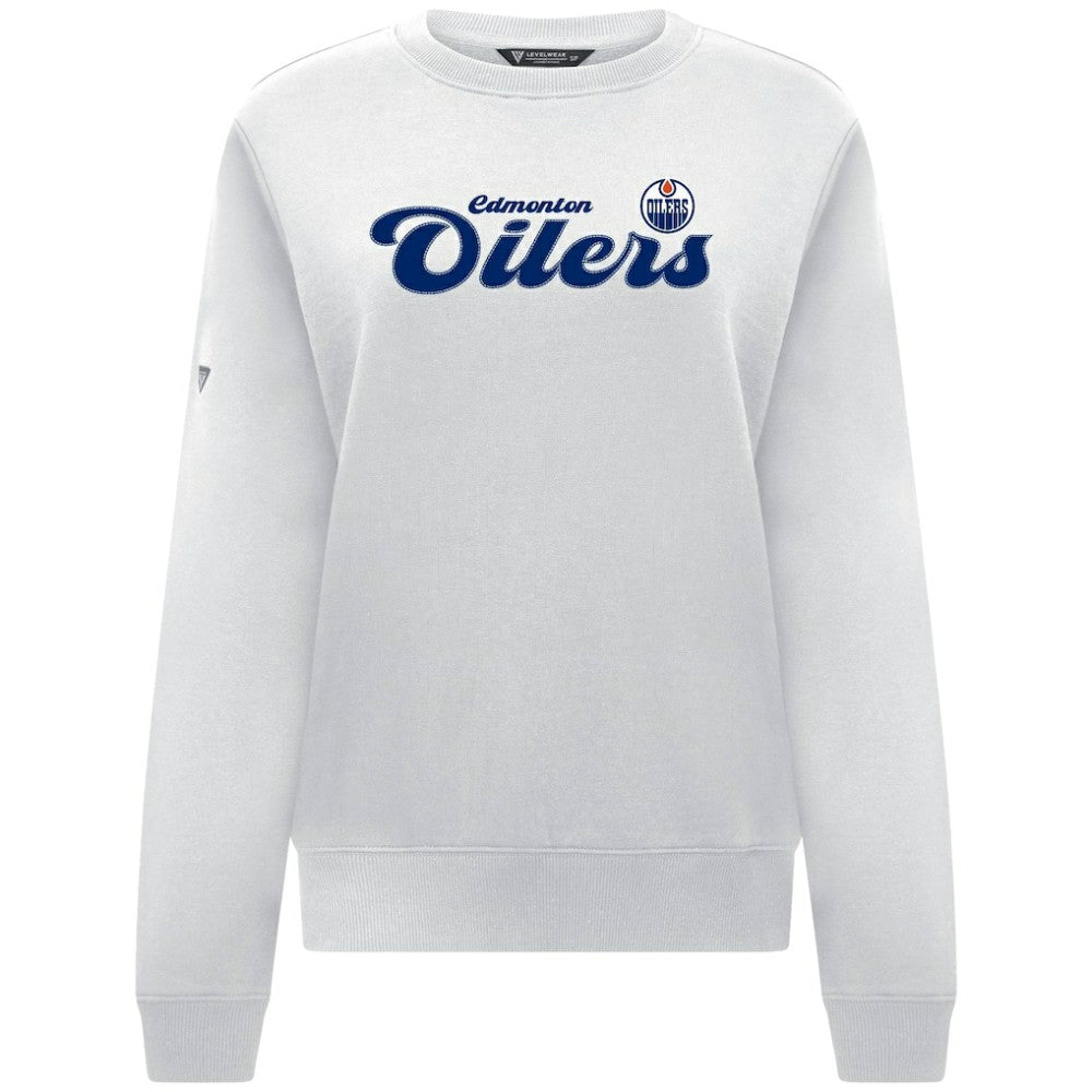 Edmonton Oilers Levelwear Women's Yvette Big Script Tri-Blend Sweatshirt - White Sweatshirts