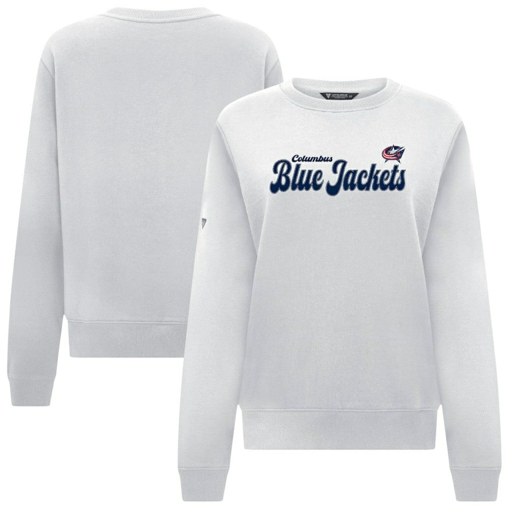 Columbus Blue Jackets Levelwear Women's Yvette Big Script Tri-Blend Sweatshirt - White Sweatshirts