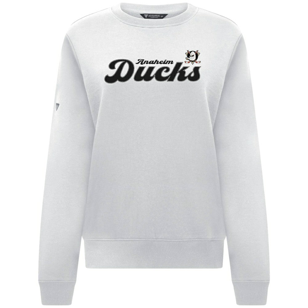 Anaheim Ducks Levelwear Women's Yvette Big Script Tri-Blend Sweatshirt - White Sweatshirts