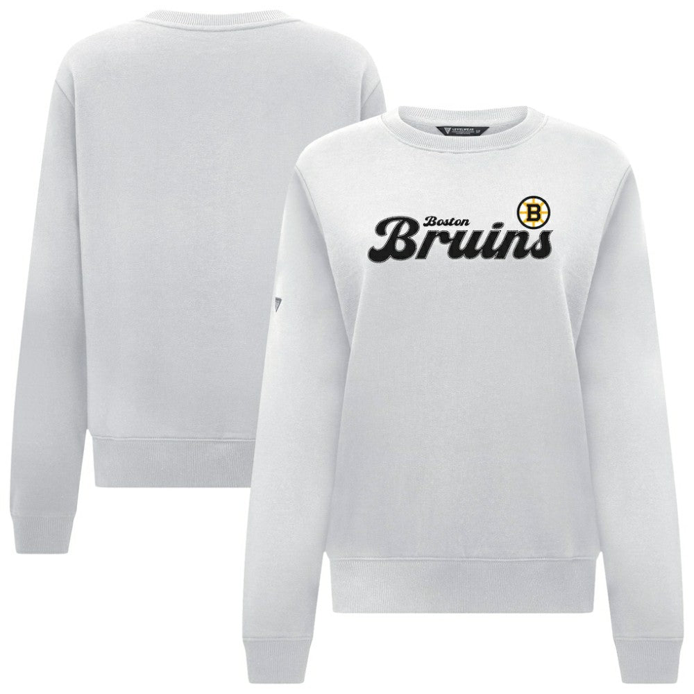 Boston Bruins Levelwear Women's Yvette Big Script Tri-Blend Sweatshirt - White Sweatshirts