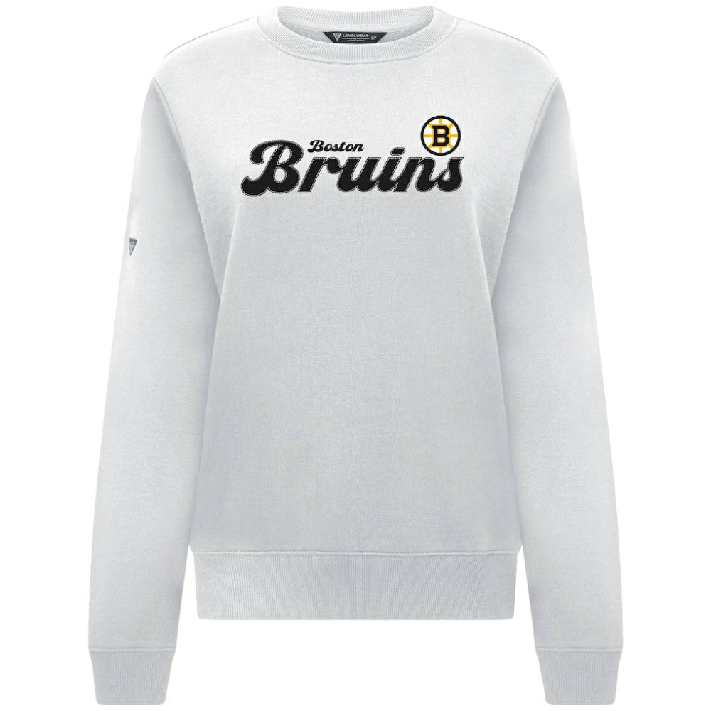 Boston Bruins Levelwear Women's Yvette Big Script Tri-Blend Sweatshirt - White Sweatshirts