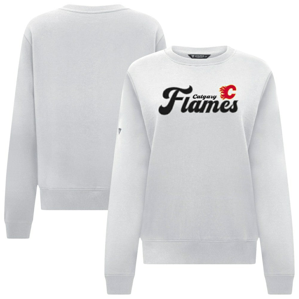 Calgary Flames Levelwear Women's Yvette Big Script Tri-Blend Sweatshirt - White Sweatshirts