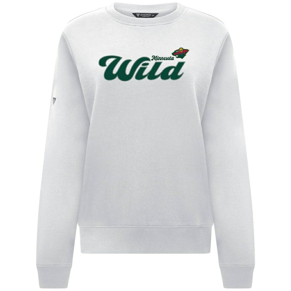 Minnesota Wild Levelwear Women's Yvette Big Script Tri-Blend Sweatshirt - White Sweatshirts