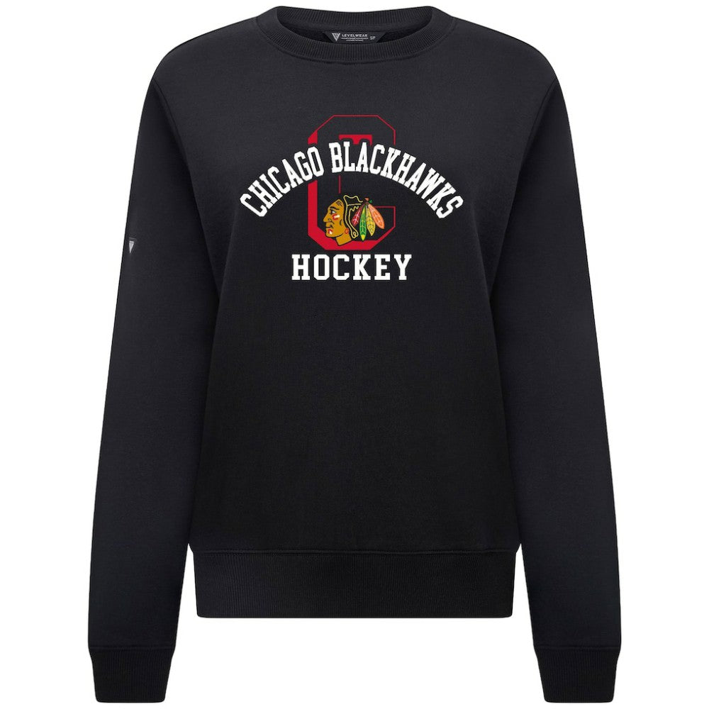Chicago Blackhawks Levelwear Women's Yvette Limelight Big Letter Sweatshirt - Black Sweatshirts