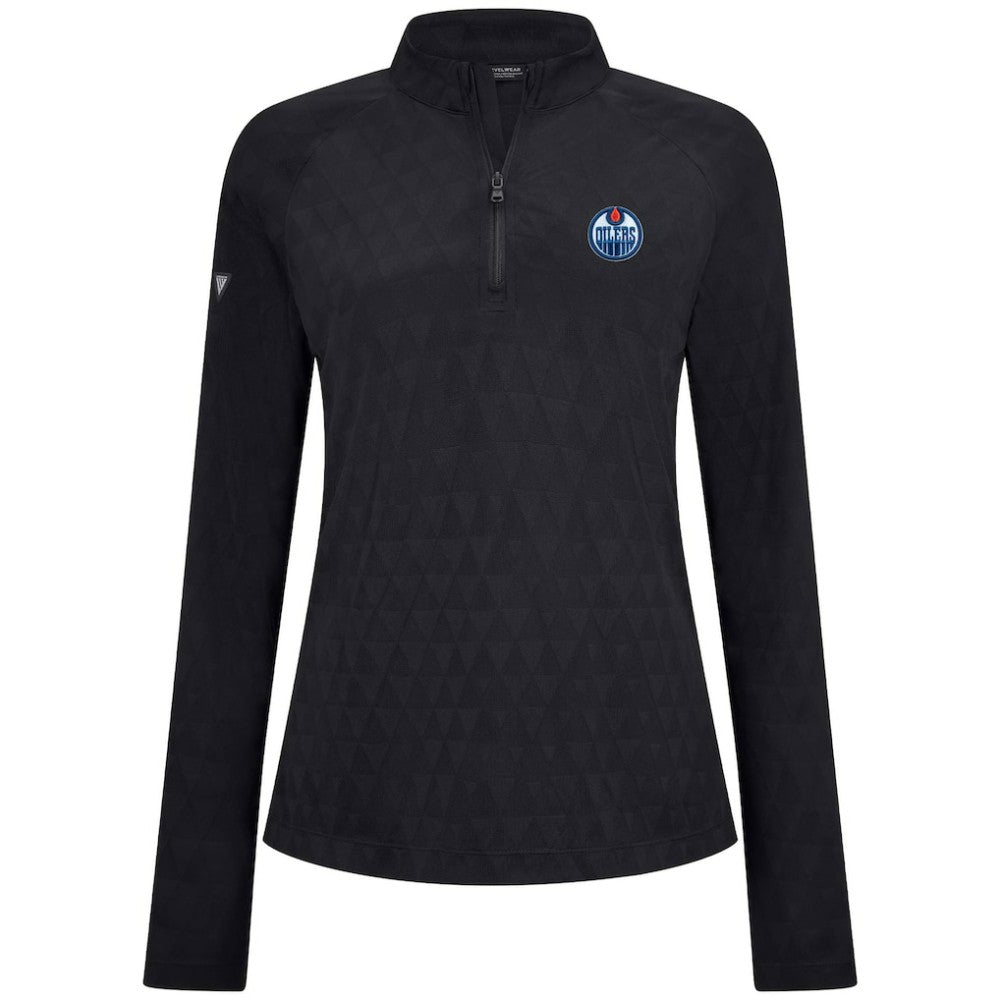 Edmonton Oilers Levelwear Women's Spike Raglan Quarter-Zip Top - Black Tops