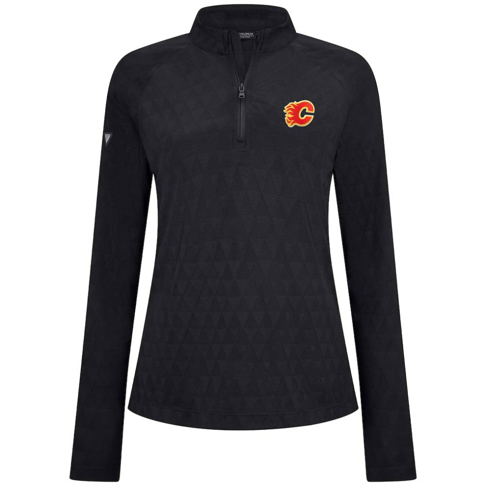 Calgary Flames Levelwear Women's Spike Raglan Quarter-Zip Top - Black Tops