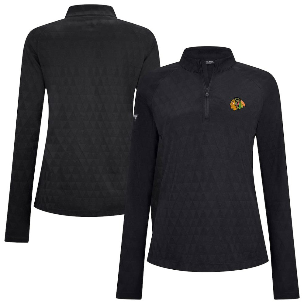 Chicago Blackhawks Levelwear Women's Spike Raglan Quarter-Zip Top - Black Tops