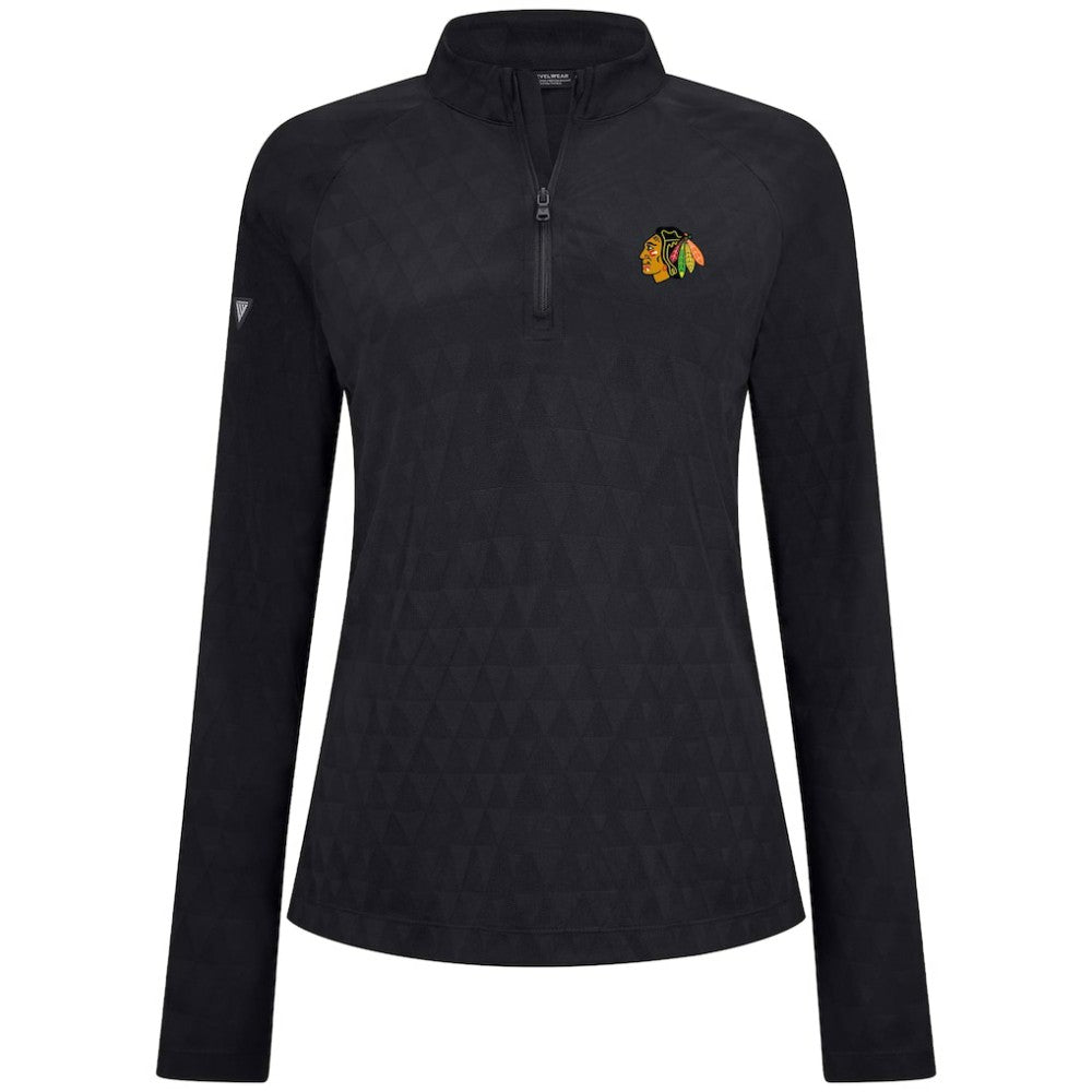 Chicago Blackhawks Levelwear Women's Spike Raglan Quarter-Zip Top - Black Tops