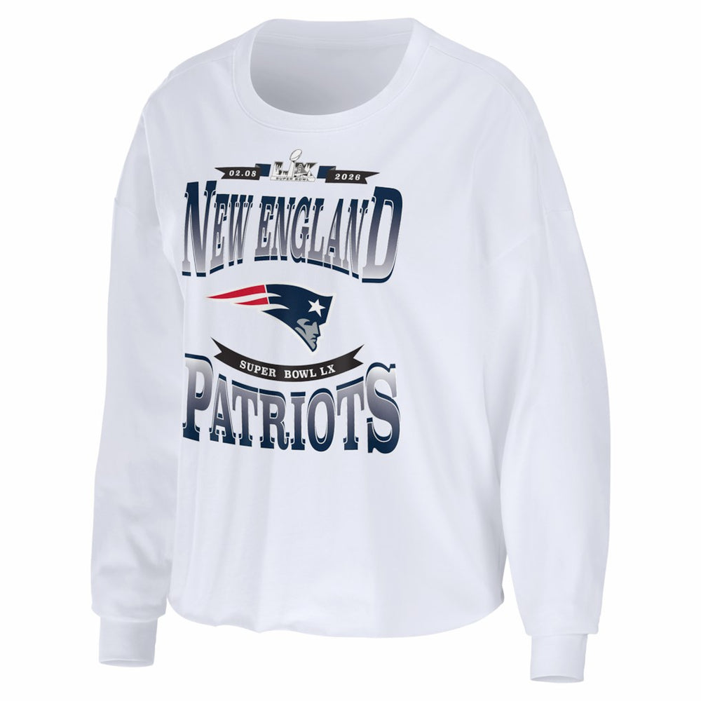 New England Patriots WEAR by Erin Andrews Women's Super Bowl LX Cropped Long Sleeve T-Shirt - White discount