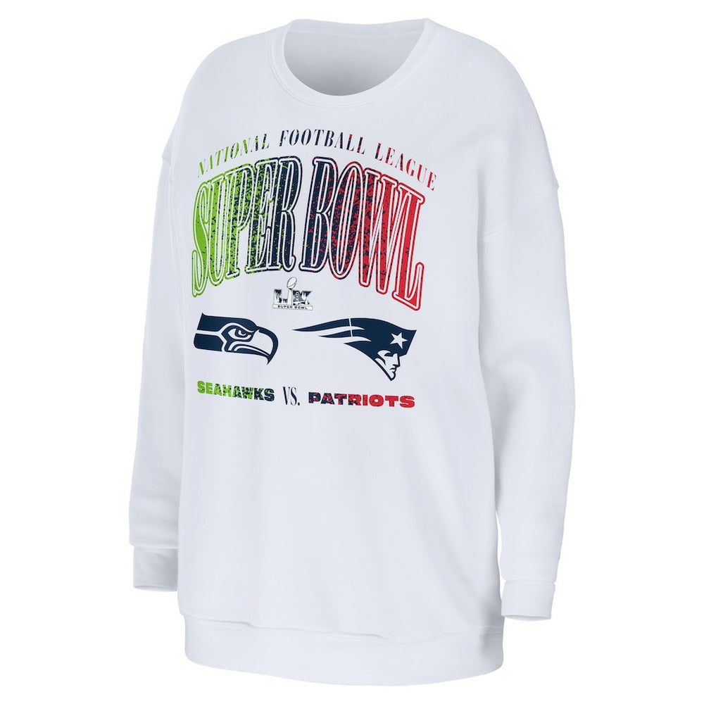 New England Patriots vs. Seattle Seahawks WEAR by Erin Andrews Women's Super Bowl LX Matchup Sweatshirt - White sale