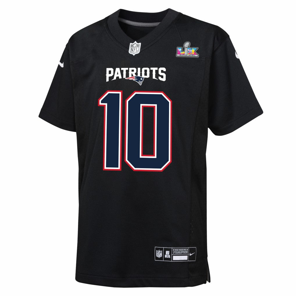 Drake Maye New England Patriots Youth Super Bowl LX Patch Carbon Fashion Game Jersey - Black on sale