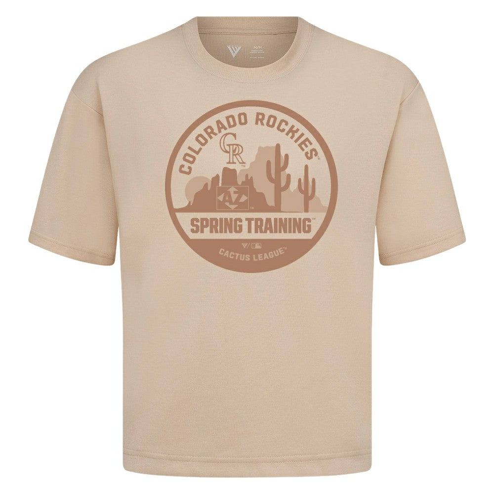 Colorado Rockies Levelwear Spring Training Badge Luxe Signature Knit T-Shirt Khaki