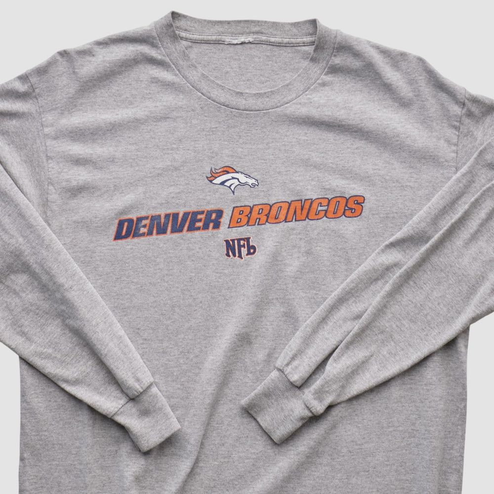 Denver Broncos 2000s Long Sleeve T-shirt - Heather Gray Vintage discount