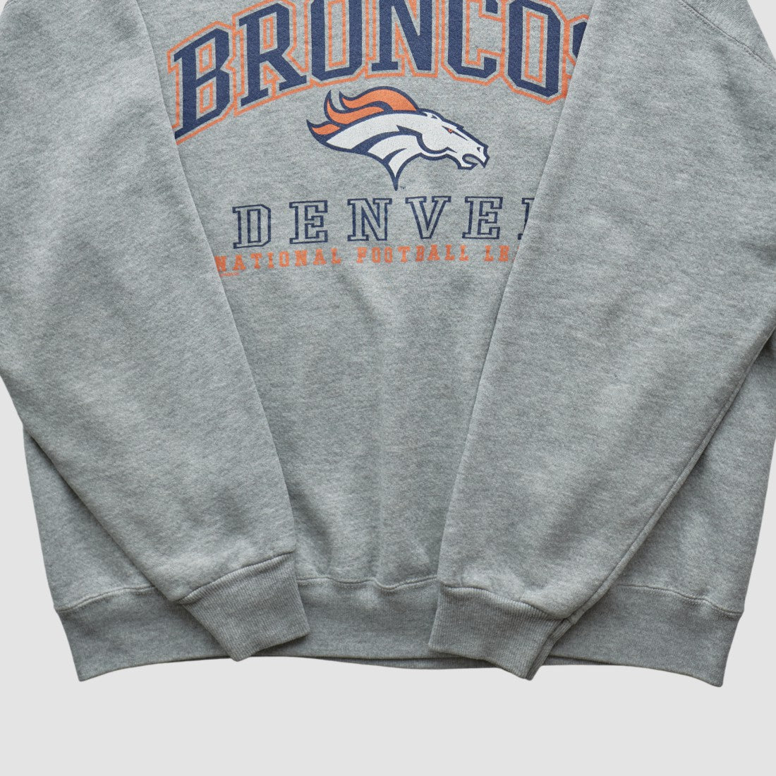 Denver Broncos Lee Sport 90s Pullover Sweatshirt - Heather Gray Vintage on sale