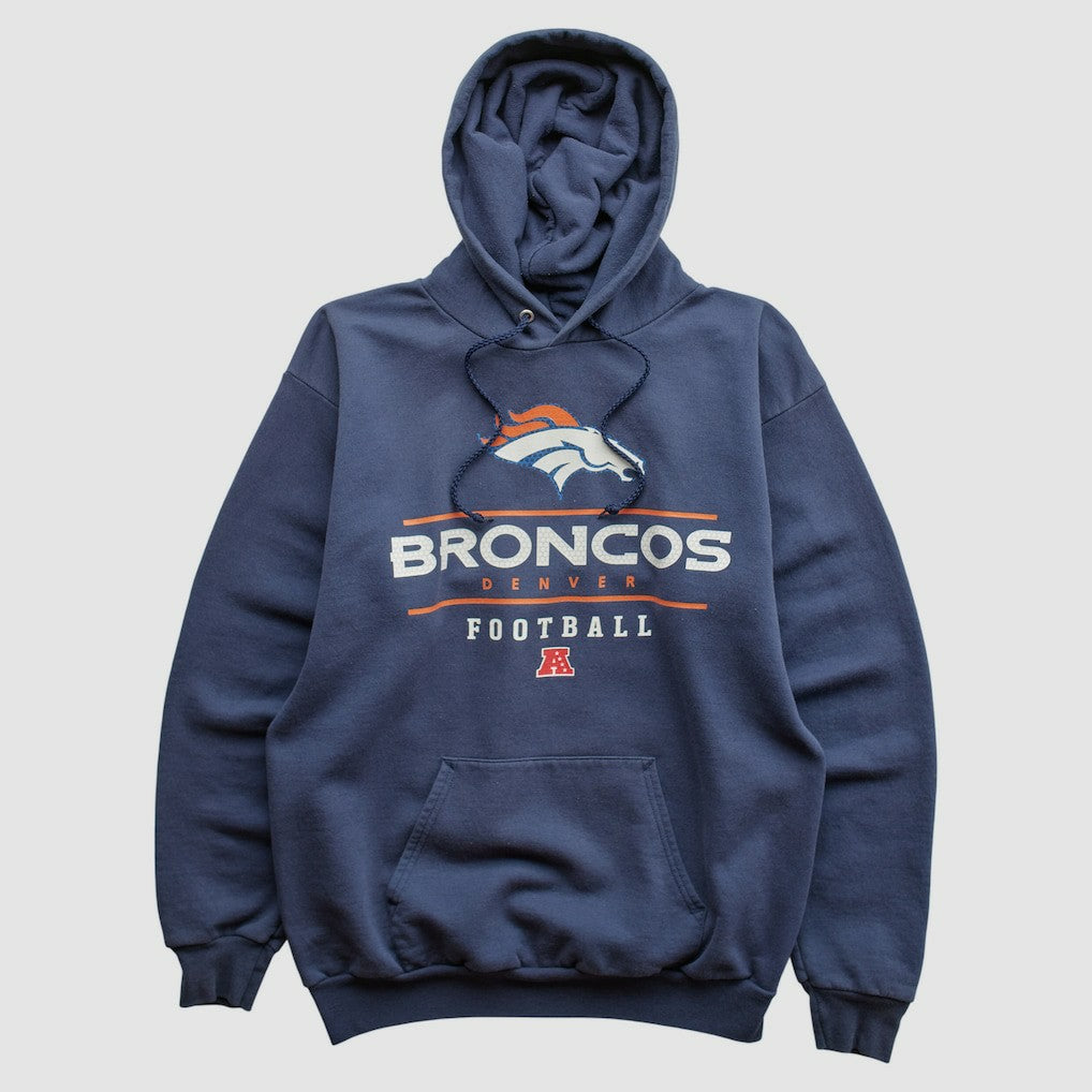 Denver Broncos NFL 2000s Hooded Pullover Sweatshirt - Navy Vintage discount