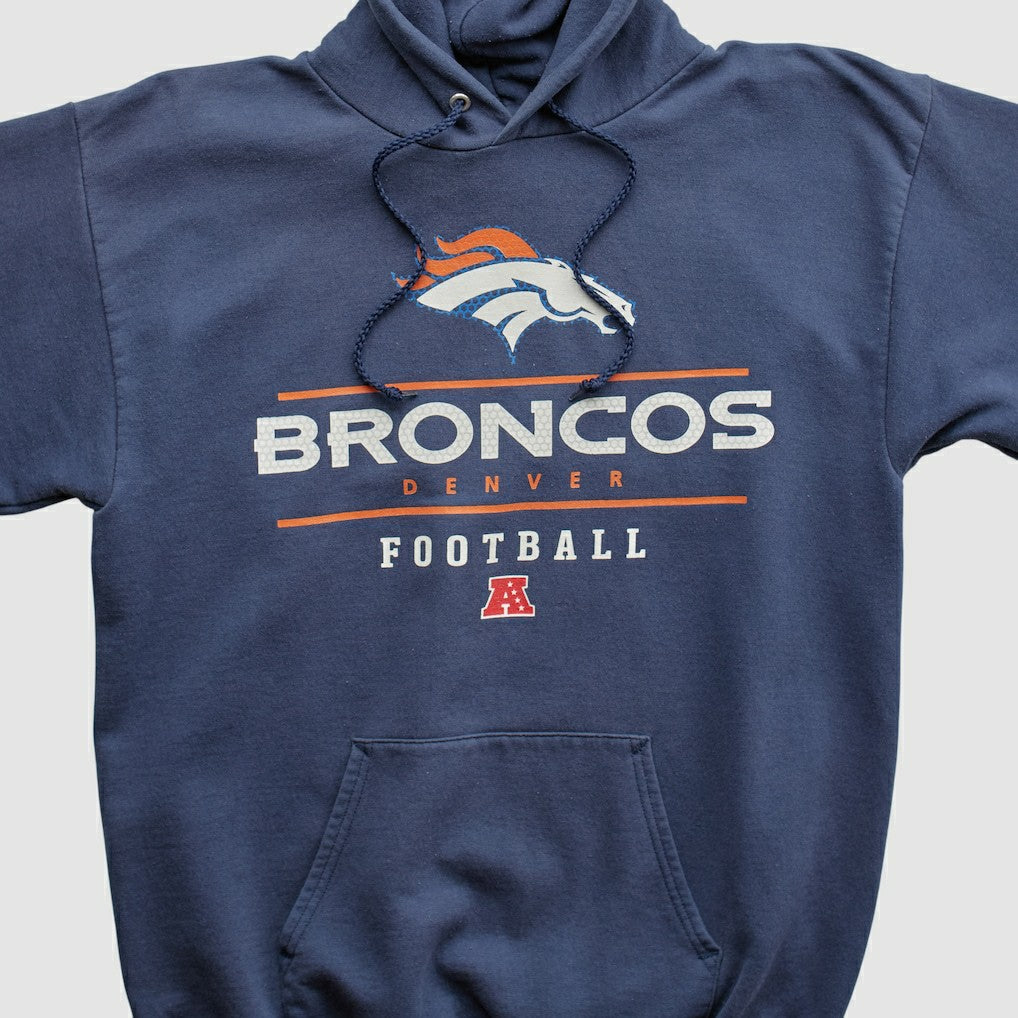 Denver Broncos NFL 2000s Hooded Pullover Sweatshirt - Navy Vintage discount