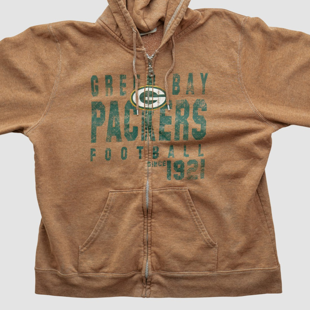 Green Bay Packers NFL 2000s Hooded Full Zip Sweatshirt - Tan Vintage discount
