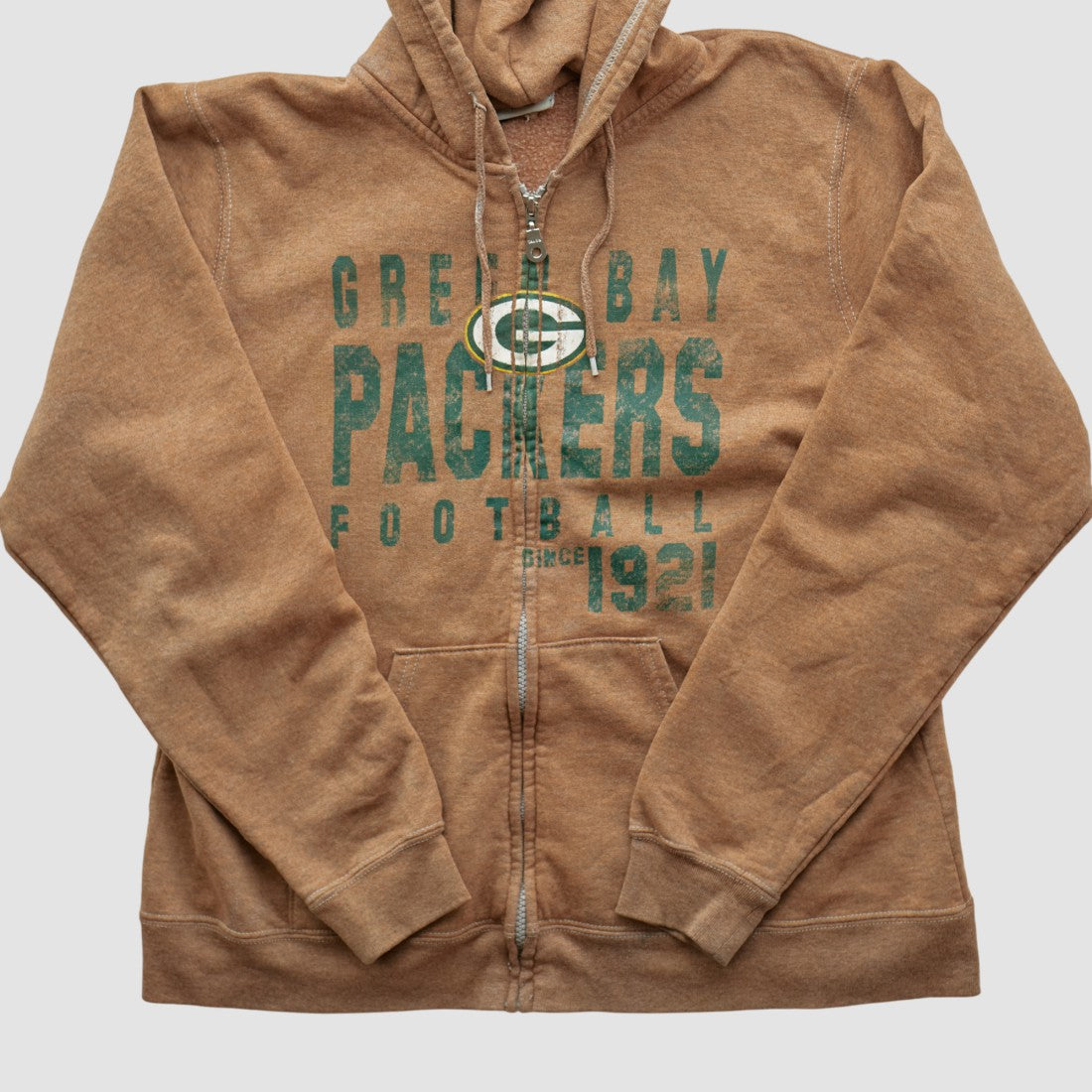 Green Bay Packers NFL 2000s Hooded Full Zip Sweatshirt - Tan Vintage discount