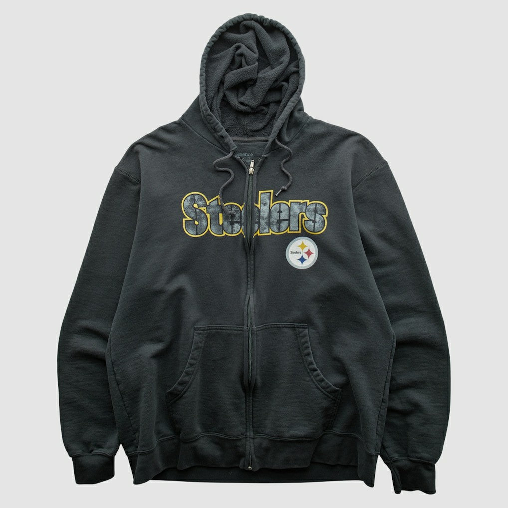 Pittsburgh Steelers Reebok 2000s Hooded Full Zip Sweatshirt - Charcoal Vintage on sale