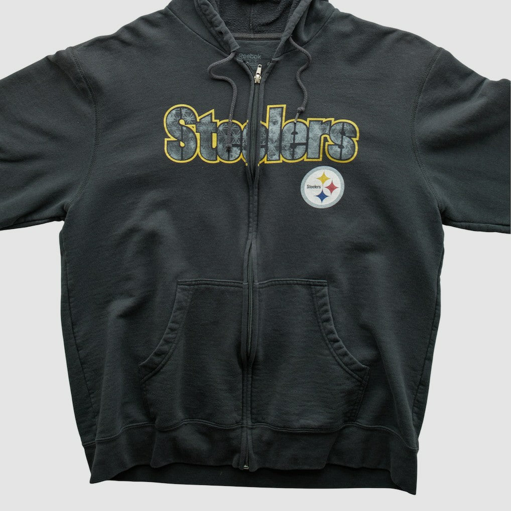 Pittsburgh Steelers Reebok 2000s Hooded Full Zip Sweatshirt - Charcoal Vintage on sale