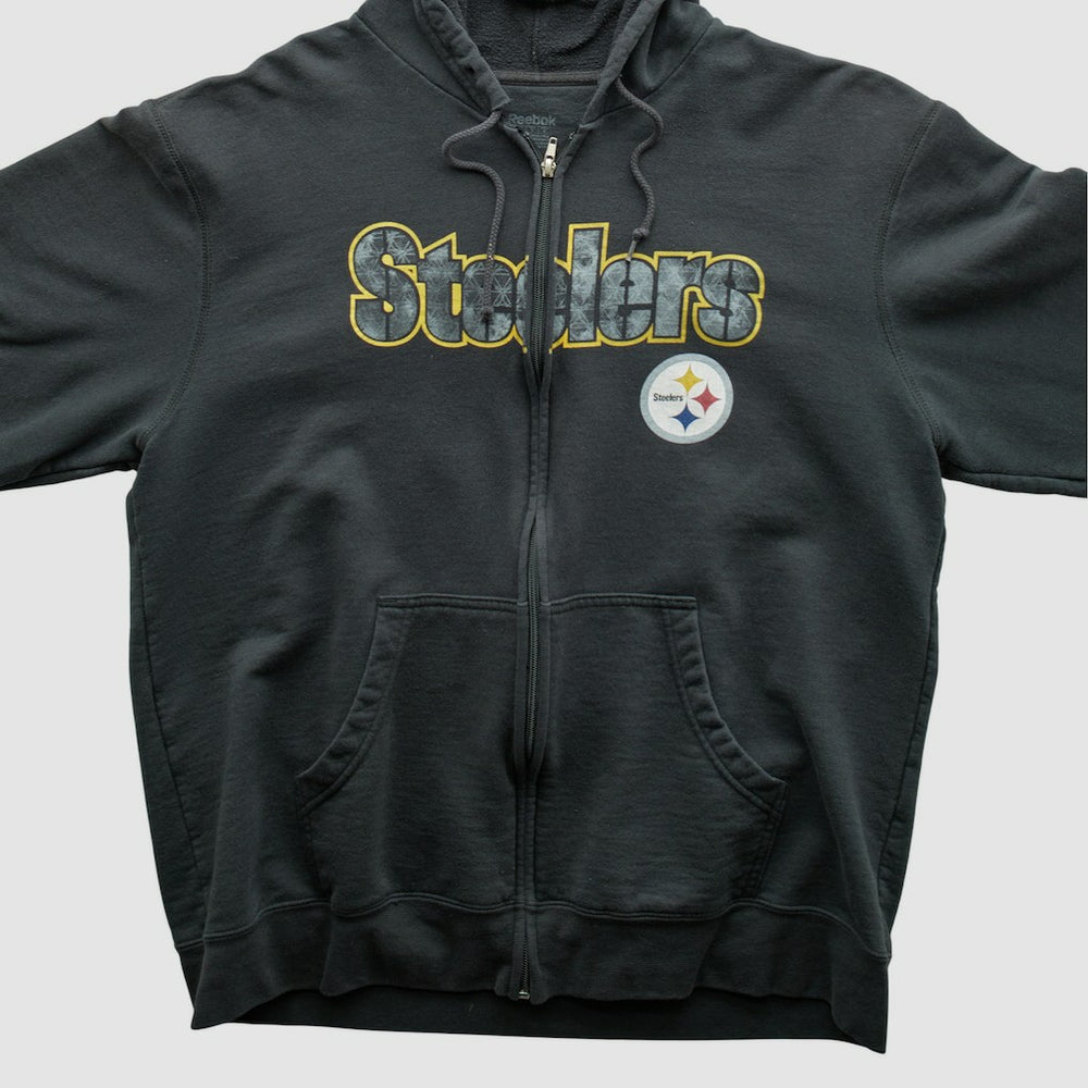 Pittsburgh Steelers Reebok 2000s Hooded Full Zip Sweatshirt - Charcoal Vintage on sale