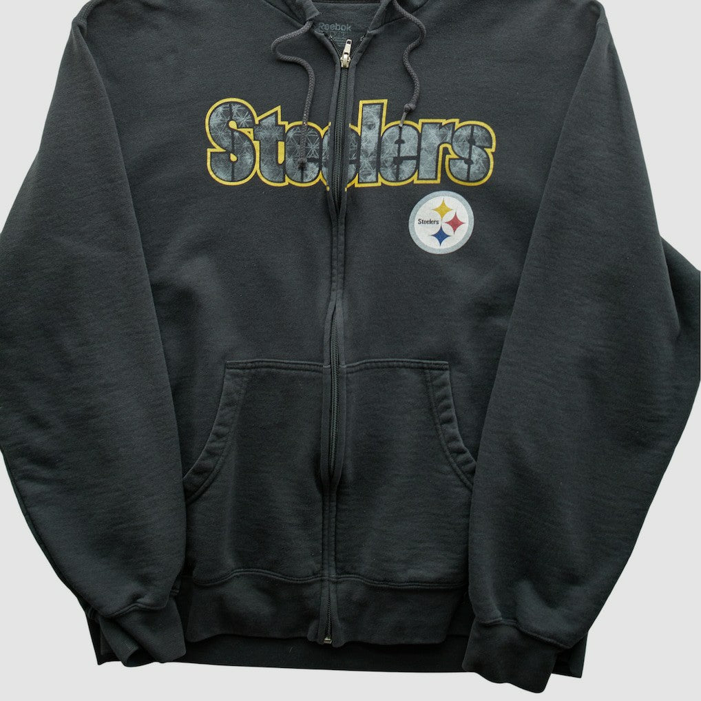 Pittsburgh Steelers Reebok 2000s Hooded Full Zip Sweatshirt - Charcoal Vintage on sale