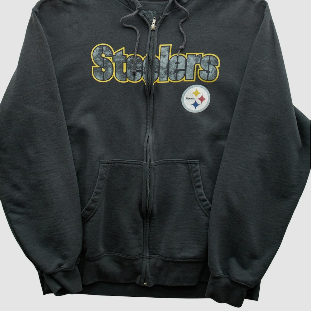Pittsburgh Steelers Reebok 2000s Hooded Full Zip Sweatshirt - Charcoal Vintage on sale