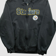 Pittsburgh Steelers Reebok 2000s Hooded Full Zip Sweatshirt - Charcoal Vintage on sale