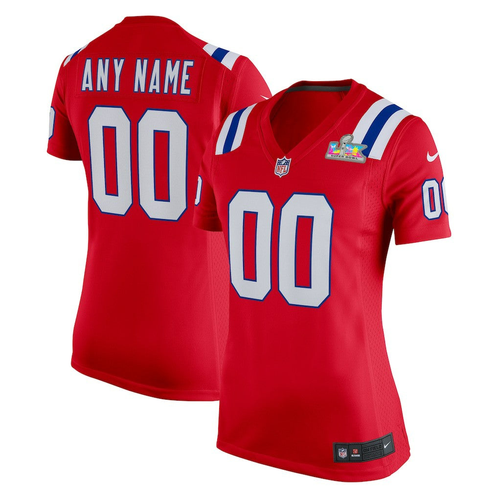 New England Patriots Women's Super Bowl LX Patch Custom Game Jersey - Red for sale