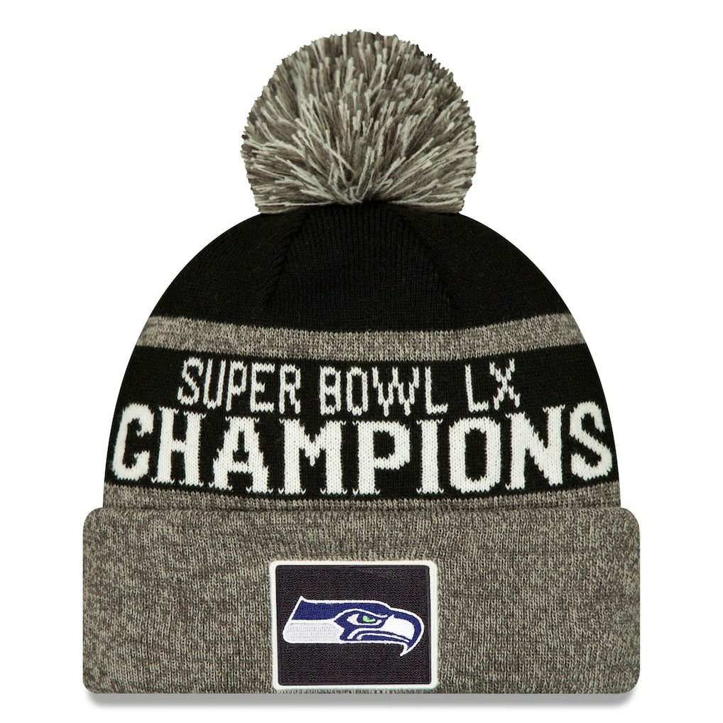 Seattle Seahawks New Era Super Bowl LX Champions Parade Cuffed Knit Hat with Pom - Black for sale