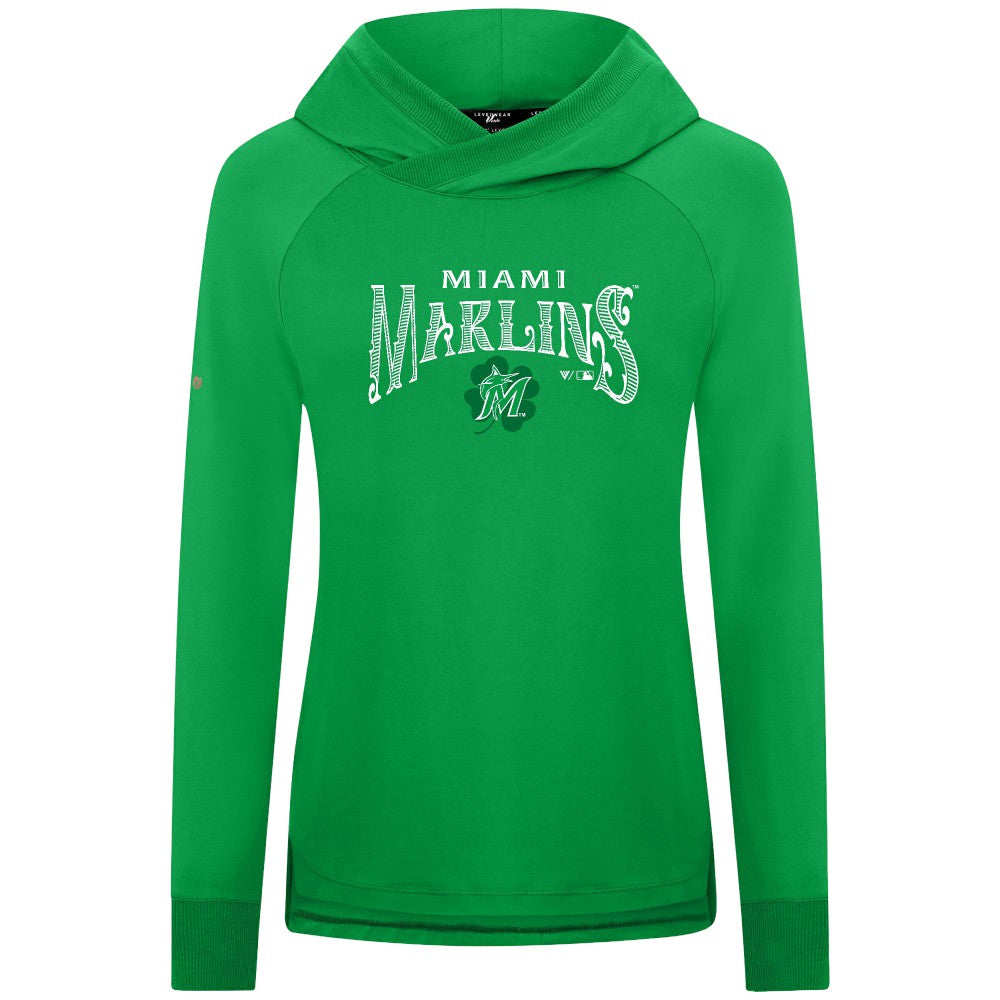 Miami Marlins Levelwear Women's St. Patrick's Day Slender Raglan Hoodie Green