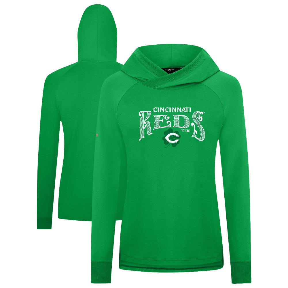 Cincinnati Reds Levelwear Women's St. Patrick's Day Slender Raglan Hoodie Green