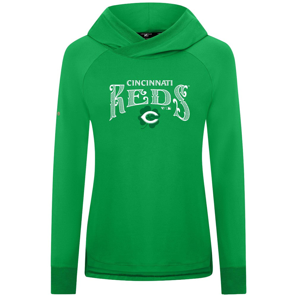 Cincinnati Reds Levelwear Women's St. Patrick's Day Slender Raglan Hoodie Green