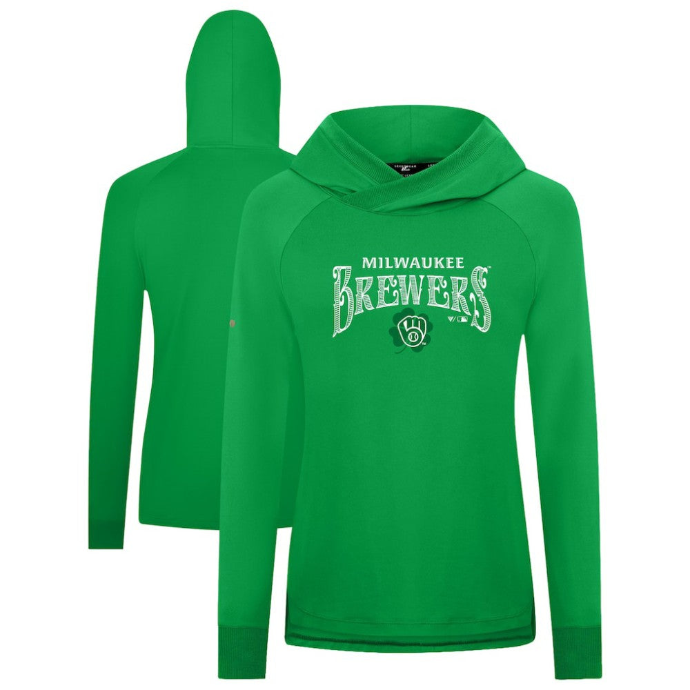 Milwaukee Brewers Levelwear Women's St. Patrick's Day Slender Raglan Hoodie Green