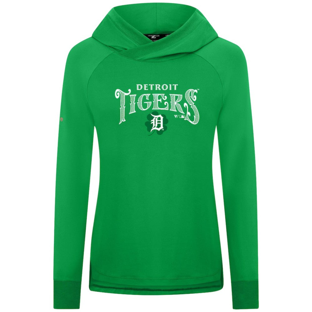 Detroit Tigers Levelwear Women's St. Patrick's Day Slender Raglan Hoodie Green