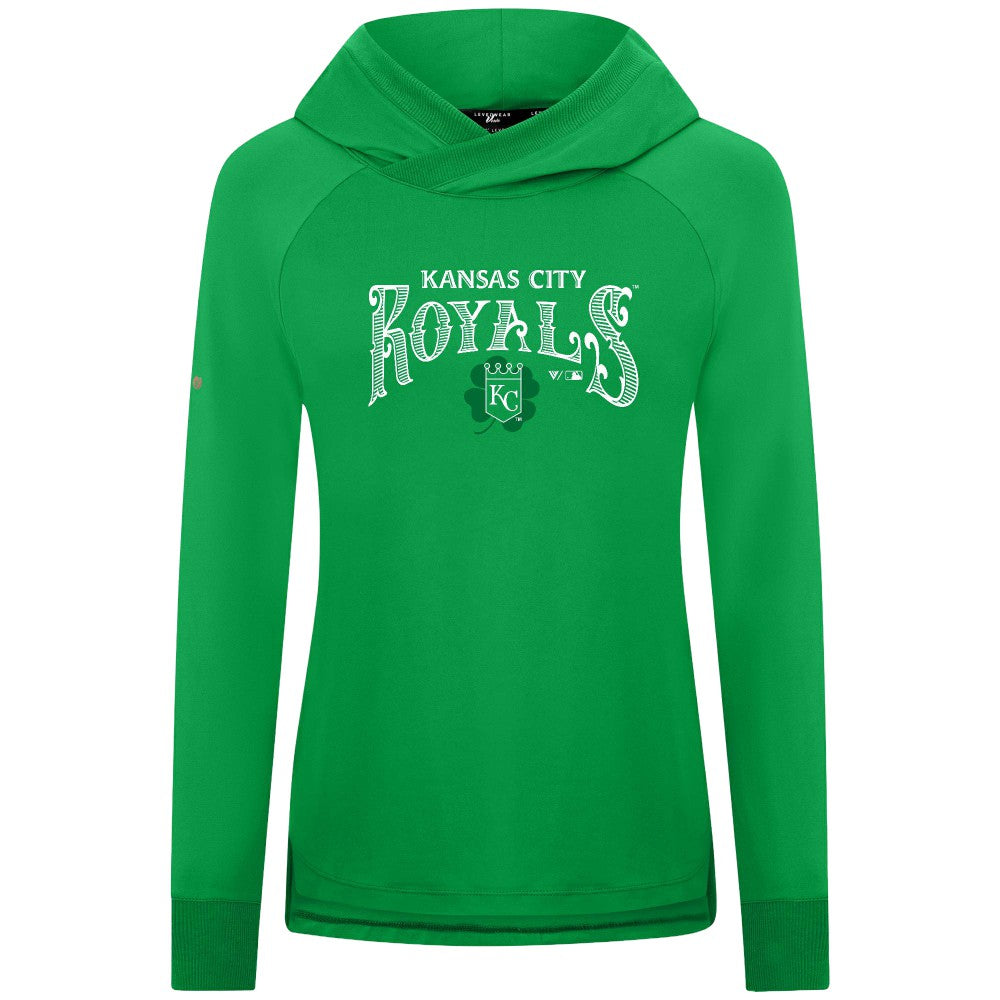 Kansas City Royals Levelwear Women's St. Patrick's Day Slender Raglan Hoodie Green