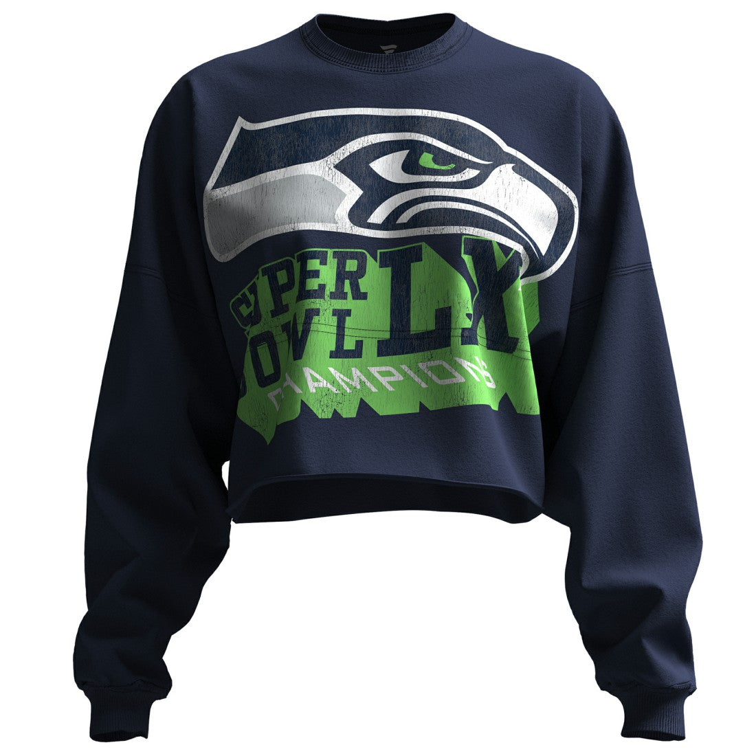 Seattle Seahawks Spirit Jersey Women's Super Bowl LX Champions Cropped Long Sleeve T-Shirt - College Navy sale