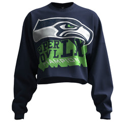 Seattle Seahawks Spirit Jersey Women's Super Bowl LX Champions Cropped Long Sleeve T-Shirt - College Navy sale