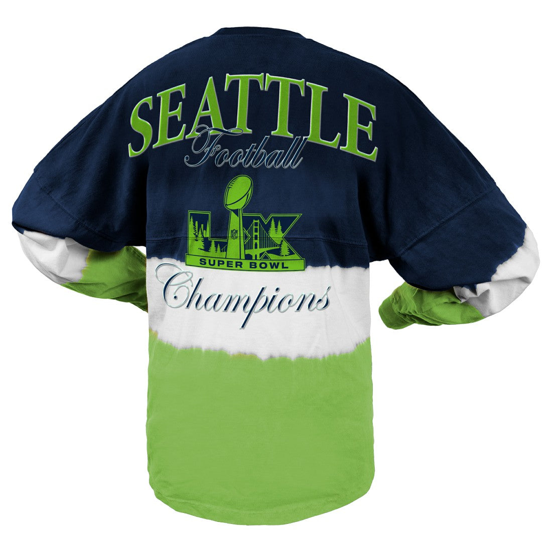 Seattle Seahawks Spirit Jersey Women's Super Bowl LX Champions Horizontal Ombre Long Sleeve T-Shirt - College Navy/Neon Green sale