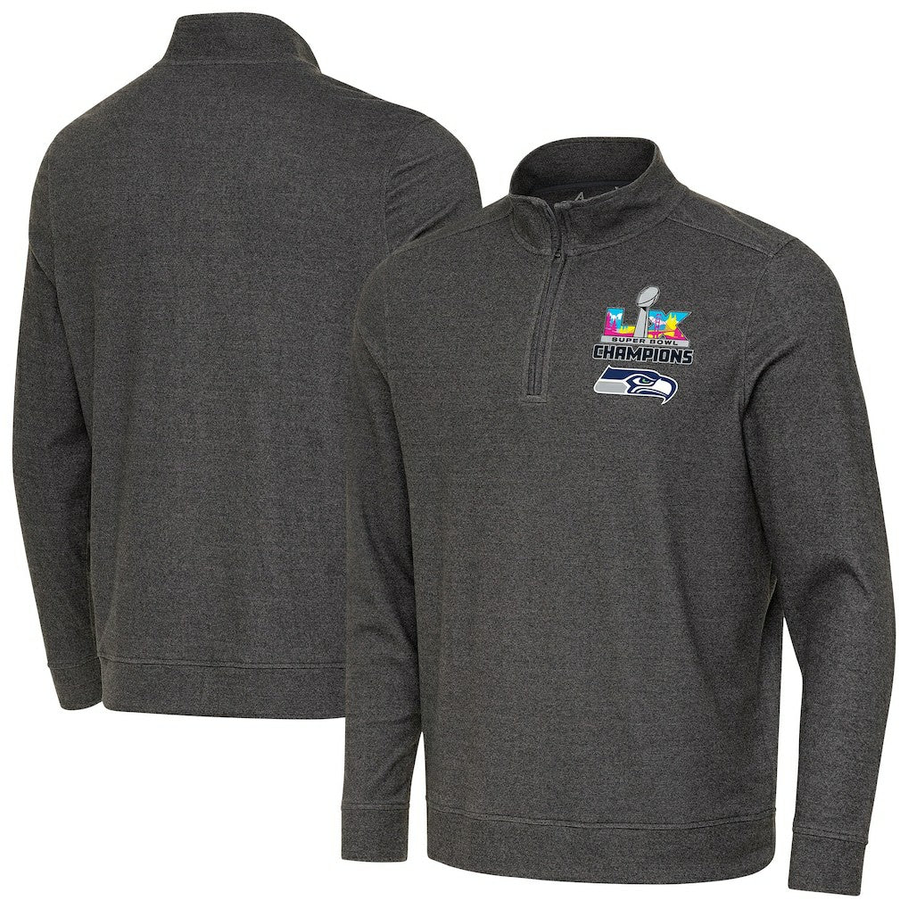 Seattle Seahawks Antigua Super Bowl LX Champions Subtle Quarter-Zip Pullover - Black on sale