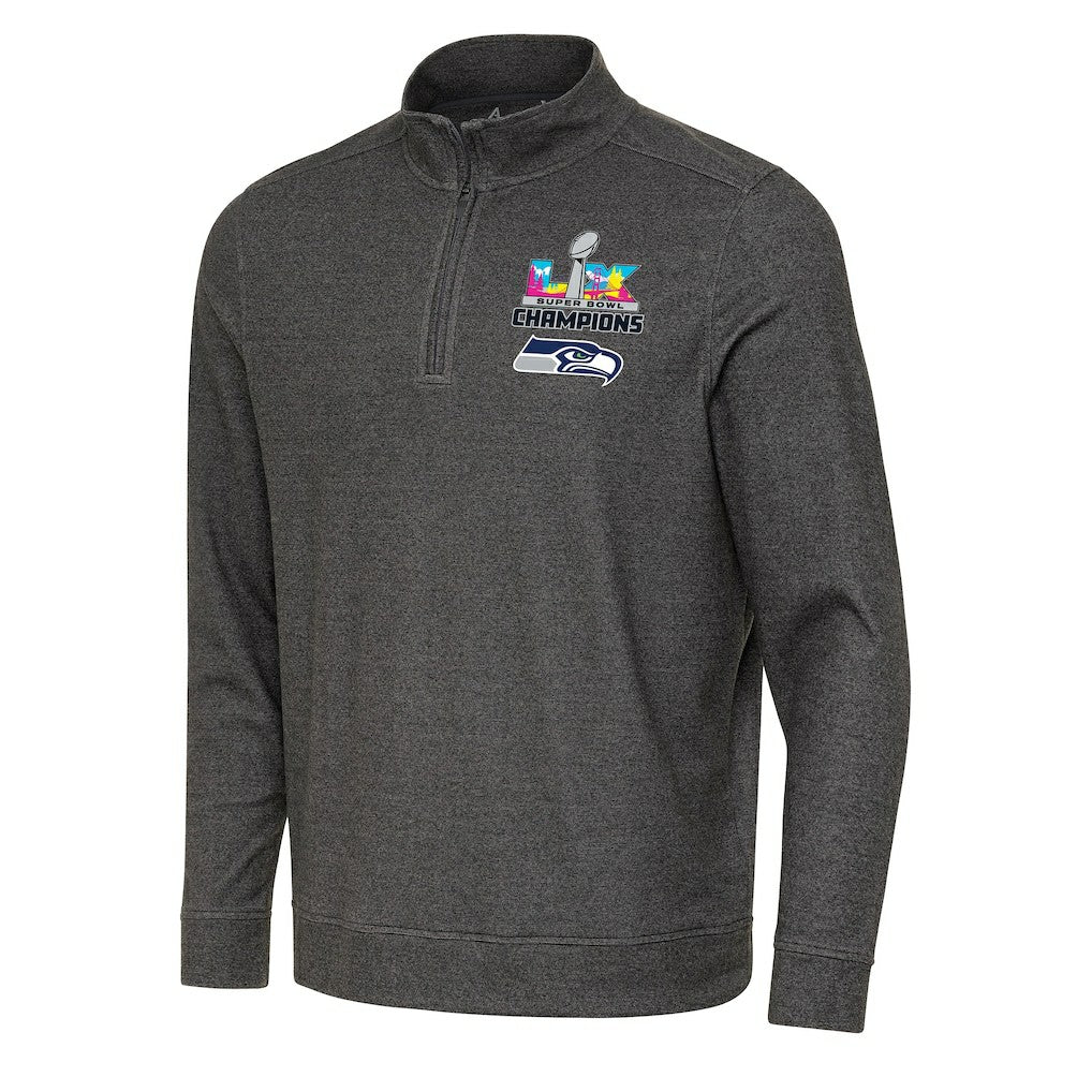 Seattle Seahawks Antigua Super Bowl LX Champions Subtle Quarter-Zip Pullover - Black on sale