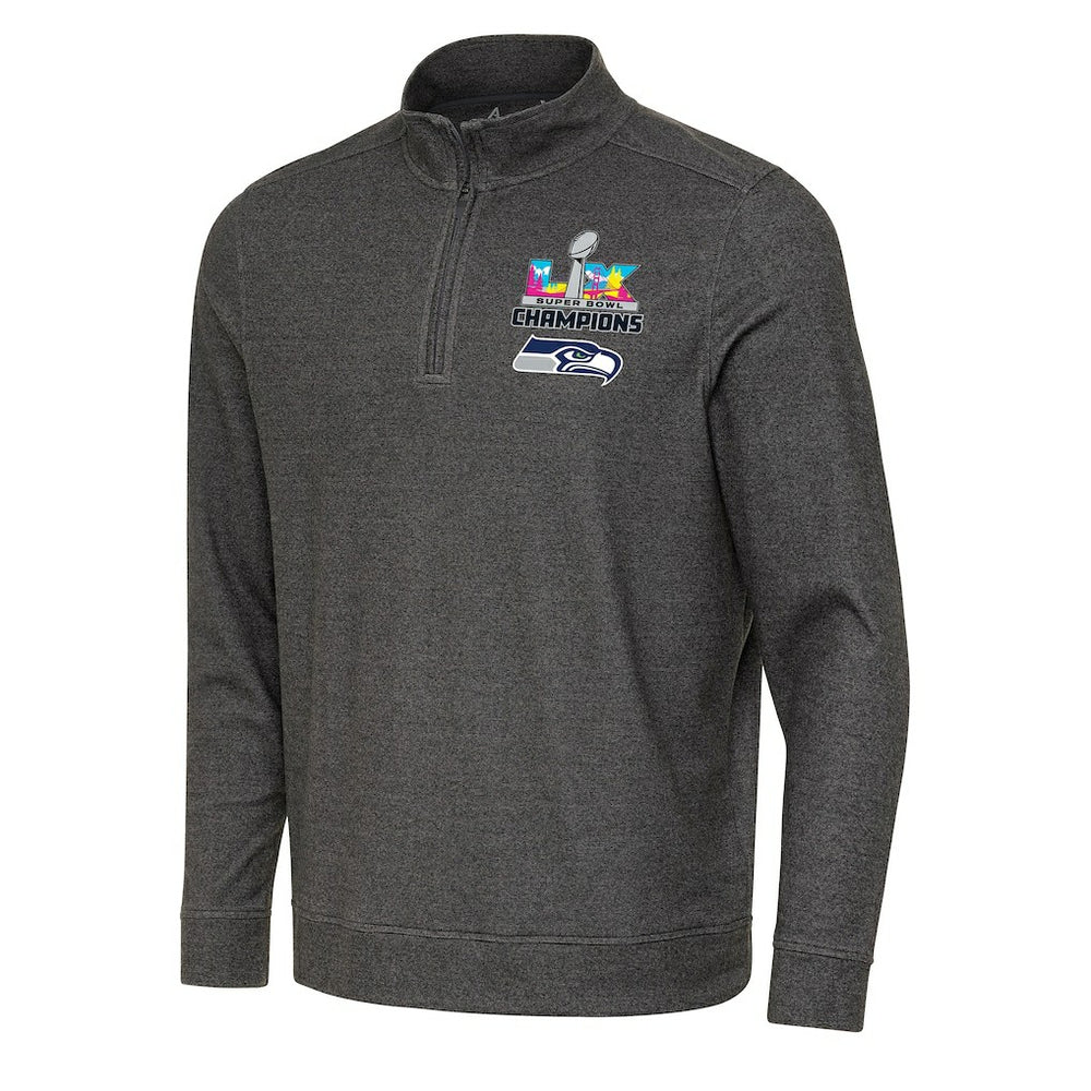 Seattle Seahawks Antigua Super Bowl LX Champions Subtle Quarter-Zip Pullover - Black on sale