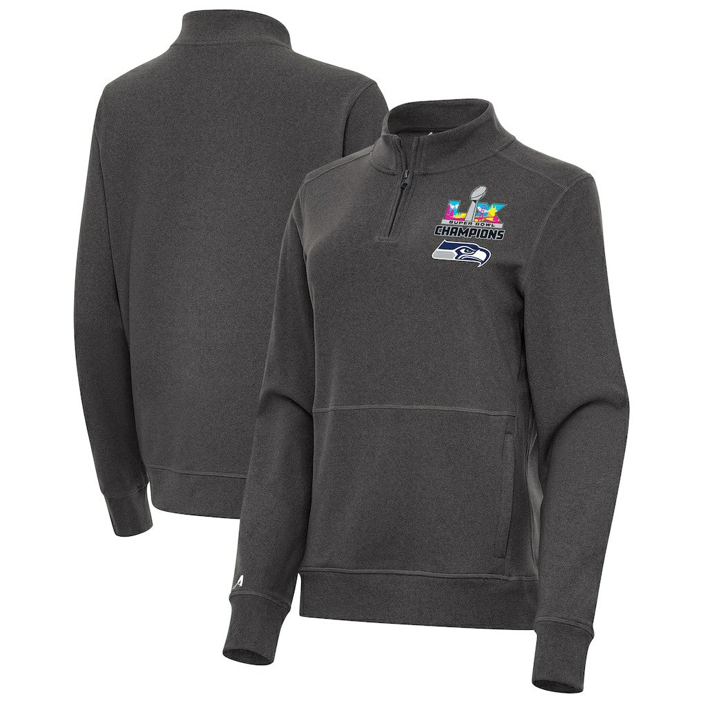 Seattle Seahawks Antigua Women's Super Bowl LX Champions Crush Quarter-Zip Pullover - Charcoal online